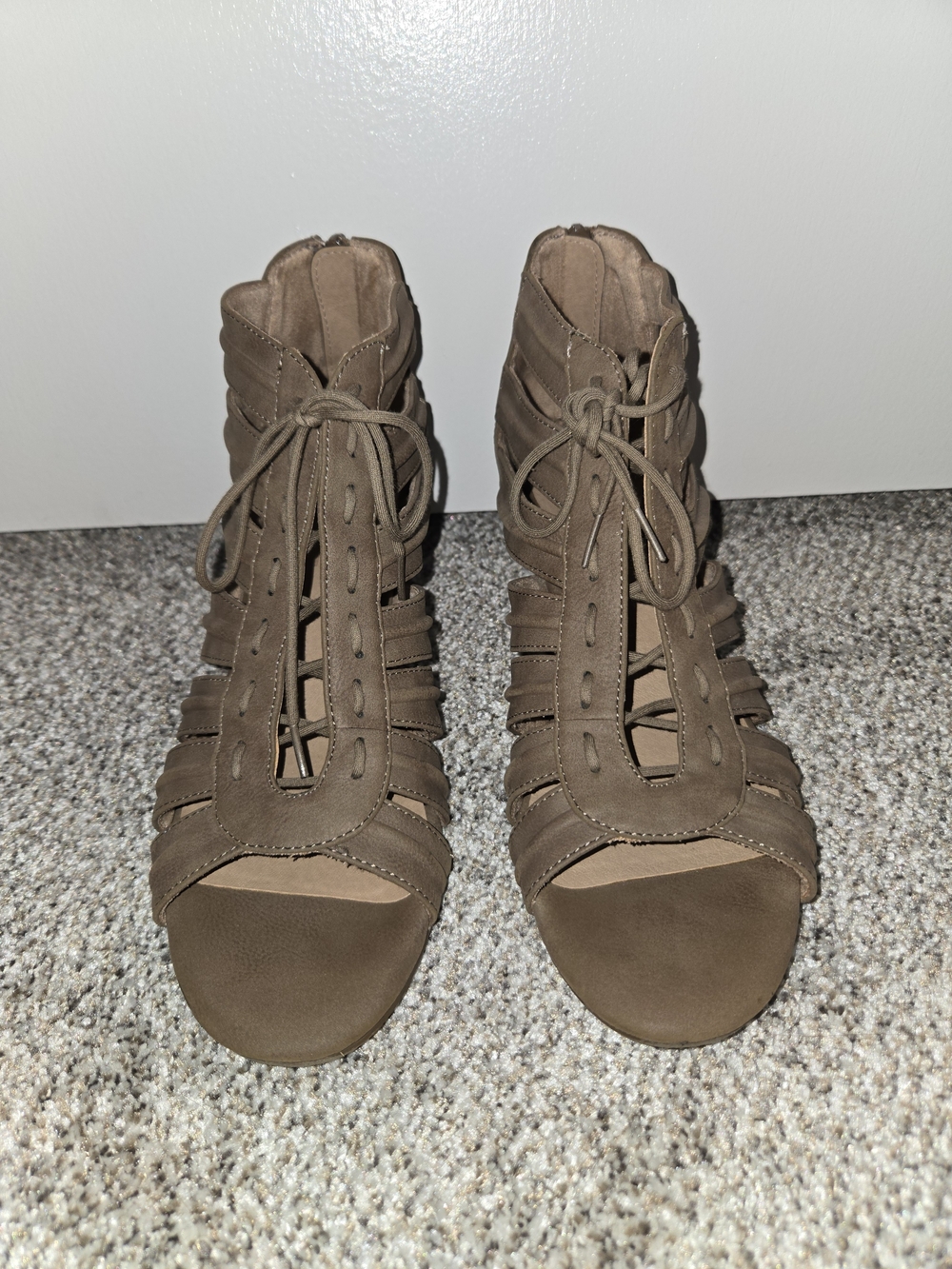 Soul Lace-Up Strappy Peep-Toe Heels in Brown